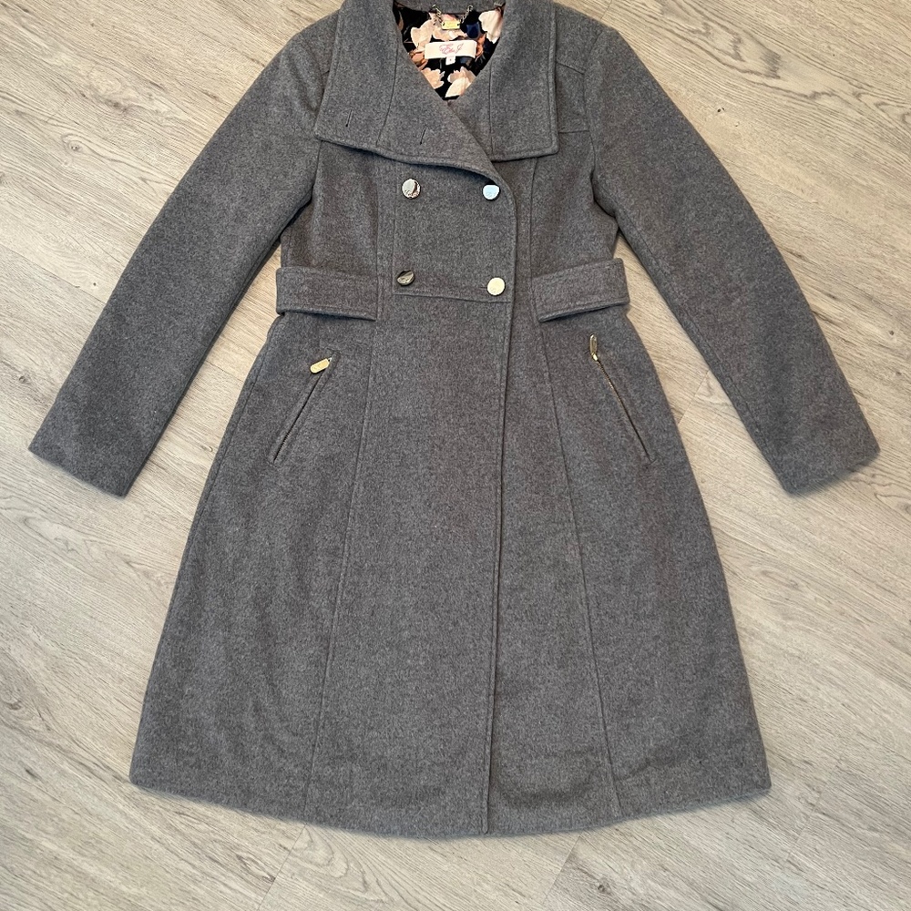 Eliza J Wool Blend Long Military Coat - Size 4